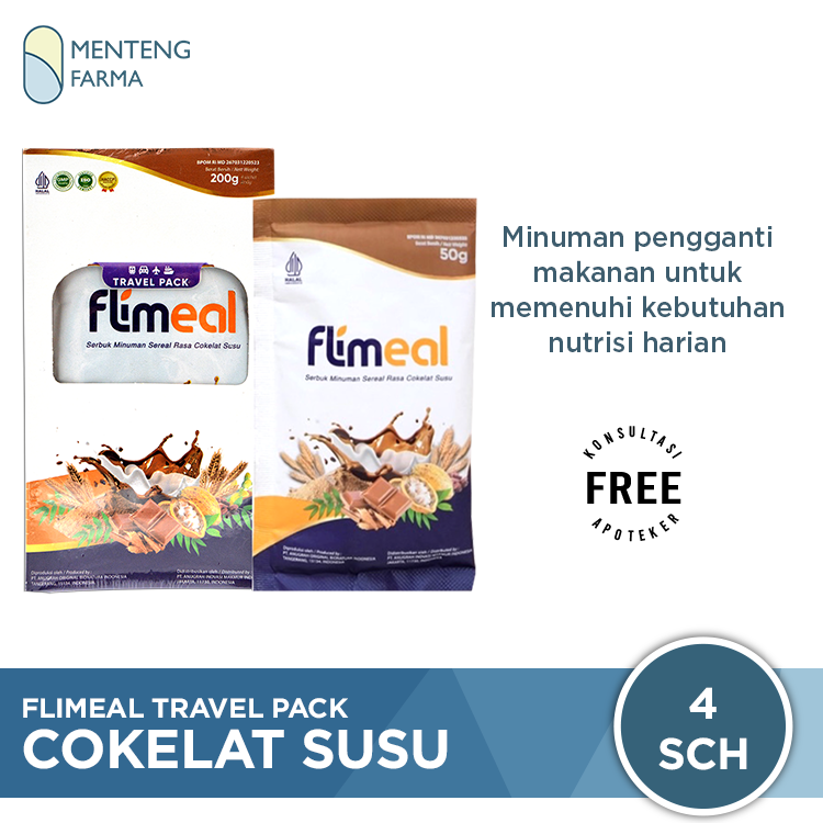 Flimeal Coklat Susu Travel Pack 4 Sachet - Minuman Sereal Bernutrisi - Menteng Farma