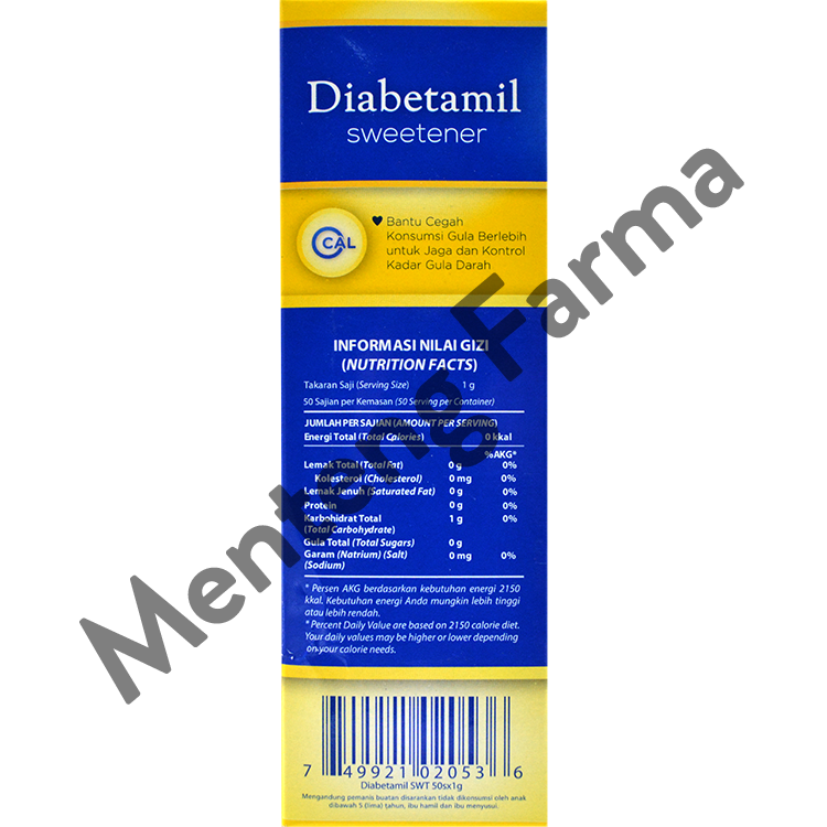 Diabetamil Sweetener 50 Sachet - Pemanis Alami Diabetes Rendah Kalori - Menteng Farma
