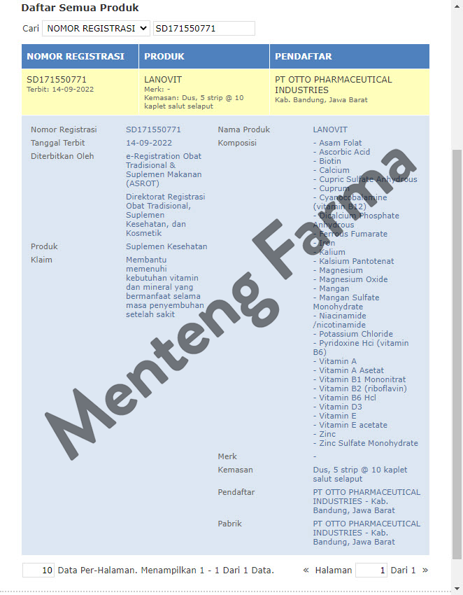 Lanovit 10 Kaplet - Vitamin & Mineral Untuk Metabolisme Tubuh - Menteng Farma