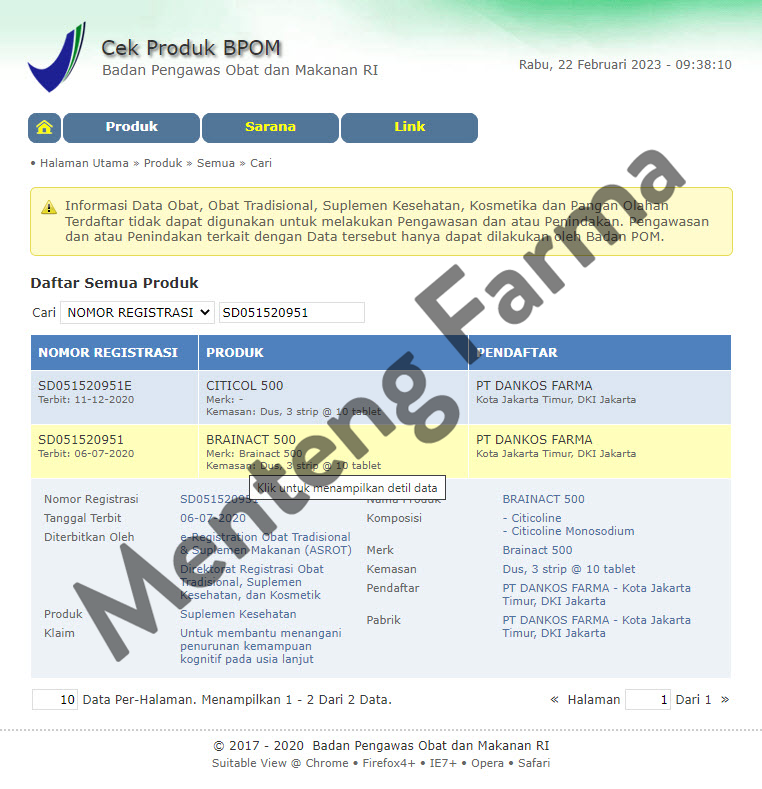 Brainact 500 mg 10 Tablet - Suplemen Kesehatan Otak dan Daya Ingat - Menteng Farma