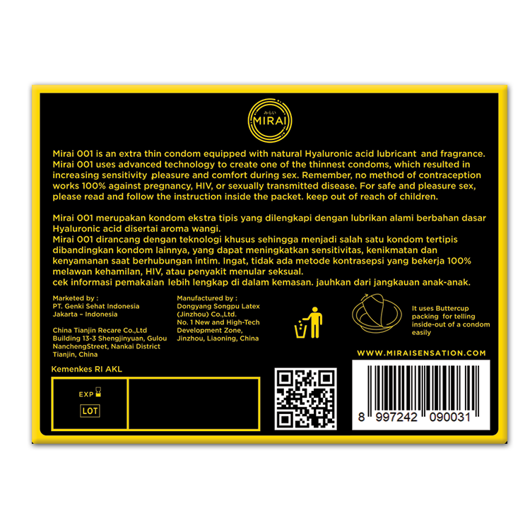 Kondom Mirai 001 3 Pcs - Kondom Extra Tipis - Menteng Farma