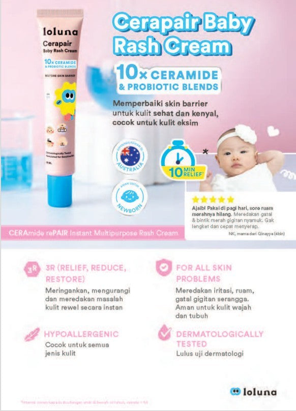 Loluna Cerapair Baby Rash Cream 30 mL - Krim Bayi Ruam, Iritasi, dan Gigitan Serangga