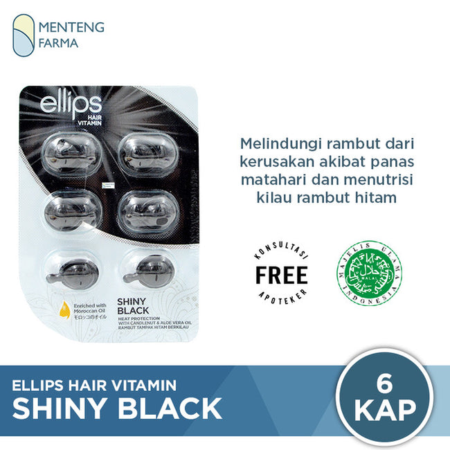 Ellips Hair Vitamin Shiny Black 6 Kapsul - Vitamin Rambut Hitam Kilau - Menteng Farma