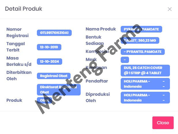 Pyrantel 125 mg 4 Kapsul - Membantu Mengatasi Cacingan - Menteng Farma