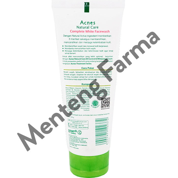 Acnes Natural Care Face Wash Complete White 100 Gr - Mencerahkan dan Merawat Kulit Berjerawat