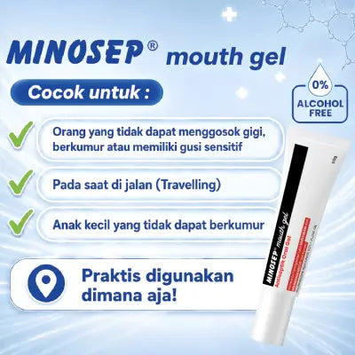 Minosep Mouth Gel 10 Gram - Antiseptik Oral Gel untuk Obat Sariawan, Gusi Sensitif, Salep Luka Mulut Chlorhexidine