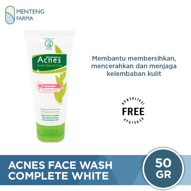 Acnes Natural Care Face Wash Complete White 50 Gr - Mencerahkan dan Merawat Kulit Berjerawat