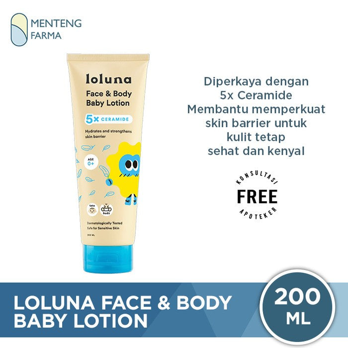 Loluna Face & Body Baby Lotion 200 mL - Krim Losion Wajah dan Tubuh Bayi Anak