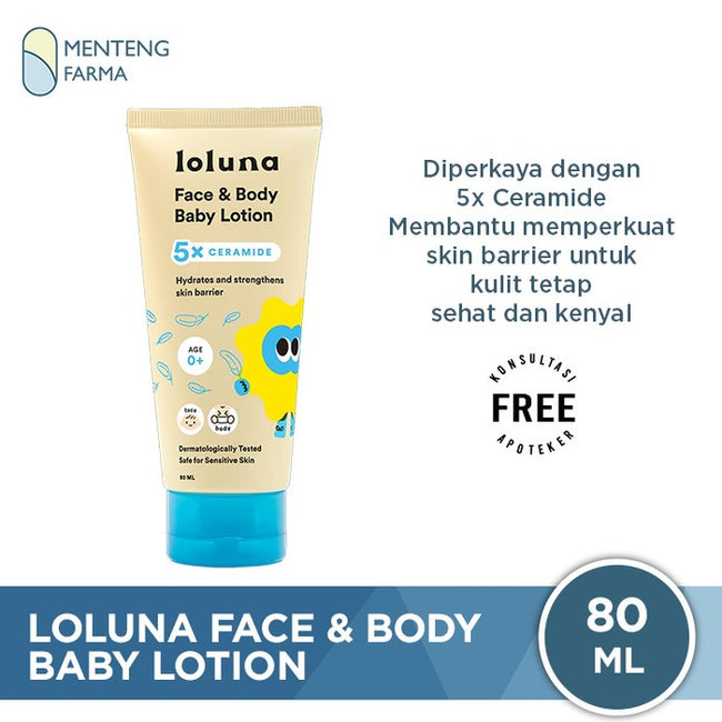 Loluna Face & Body Baby Lotion 80 mL - Krim Losion Wajah dan Tubuh Bayi Anak