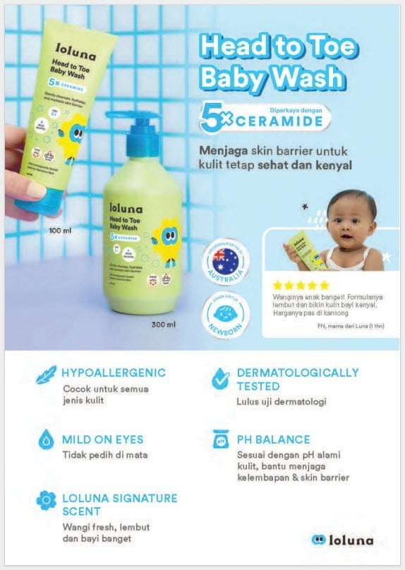 Loluna Head to Toe Baby Wash 450 mL - Sabun Bayi Newborn 5x Ceramide