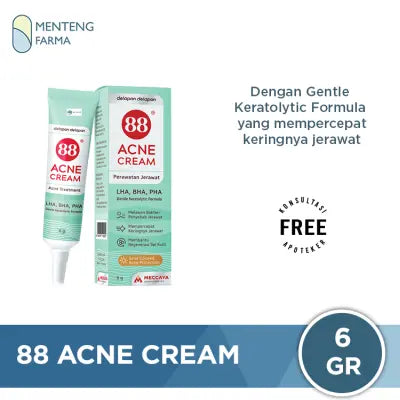 88 Acne Cream 6 Gr - Krim Totol Perawatan Jerawat LHA, BHA, PHA, Suflur, Zinc Oxide