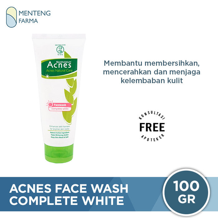 Acnes Natural Care Face Wash Complete White 100 Gr - Mencerahkan dan Merawat Kulit Berjerawat