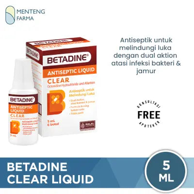 Betadine Clear Antiseptic Liquid 5 mL - Antiseptik Bening Tanpa Perih dengan Octenidine dan Allantoin