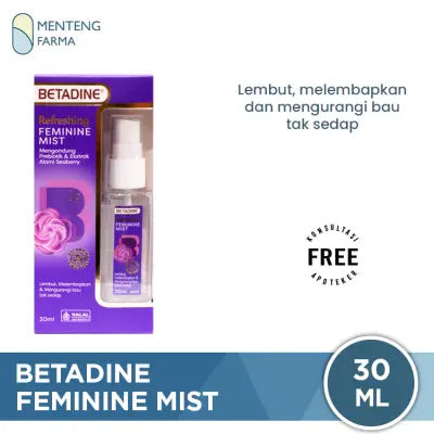Betadine Refreshing Feminine Mist 30 mL - Spray Kewanitaan dengan Prebiotik, Asam Laktat & Ekstrak Seaberry Alami