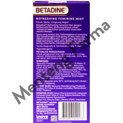 Betadine Refreshing Feminine Mist 30 mL - Spray Kewanitaan dengan Prebiotik, Asam Laktat & Ekstrak Seaberry Alami