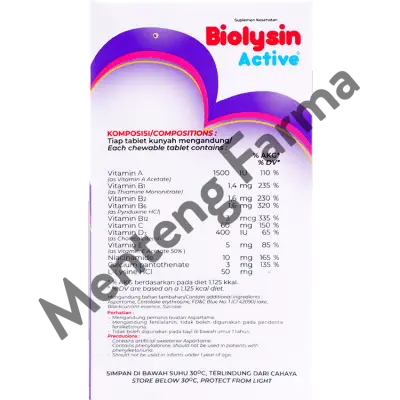 Biolysin Active Rasa Blackcurrant 30 Tablet Kunyah - Tablet Multivitamin Anak