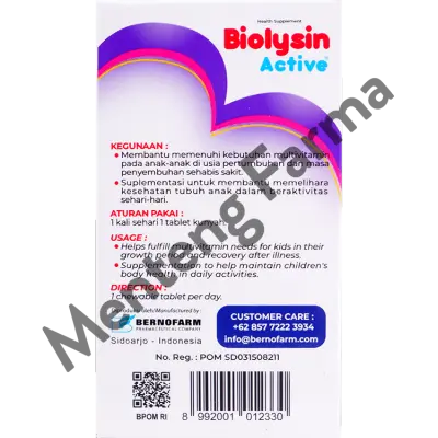 Biolysin Active Rasa Blackcurrant 30 Tablet Kunyah - Tablet Multivitamin Anak