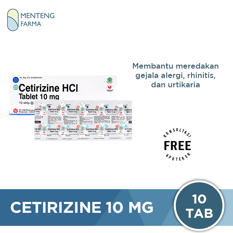 Cetirizine 10 mg 10 Tablet - Obat Rhinitis dan Gatal Alergi - Menteng Farma