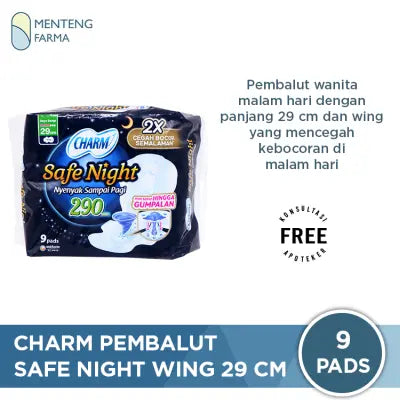 Charm Pembalut Safe Night 29 cm Wing 9 Pads - Pembalut Malam 29 cm