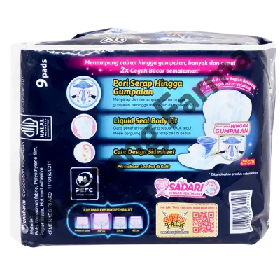 Charm Pembalut Safe Night 29 cm Wing 9 Pads - Pembalut Malam 29 cm