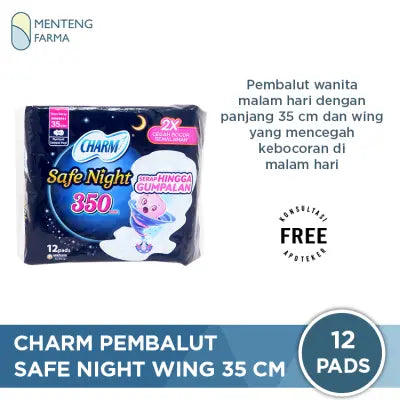 Charm Pembalut Safe Night 35 cm Wing 12 Pads - Pembalut Malam 35 cm