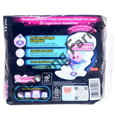 Charm Pembalut Safe Night 35 cm Wing 12 Pads - Pembalut Malam 35 cm
