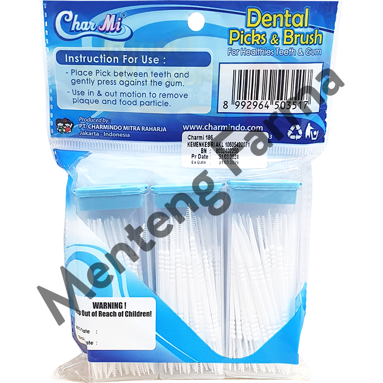 Charmi Dental Picks & Brush Art 186 Isi 180 Pcs - Tusuk Gigi Brush Pembersih Sela Sela Gigi