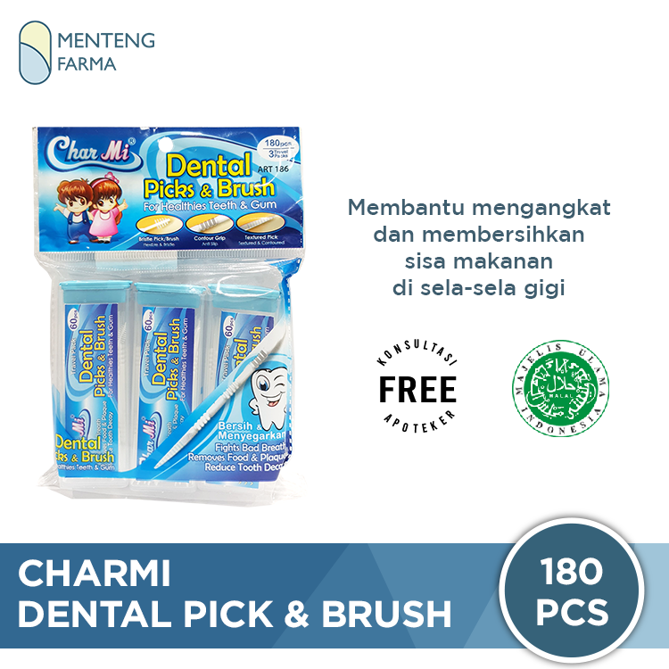 Charmi Dental Picks & Brush Art 186 Isi 180 Pcs - Tusuk Gigi Brush Pembersih Sela Sela Gigi