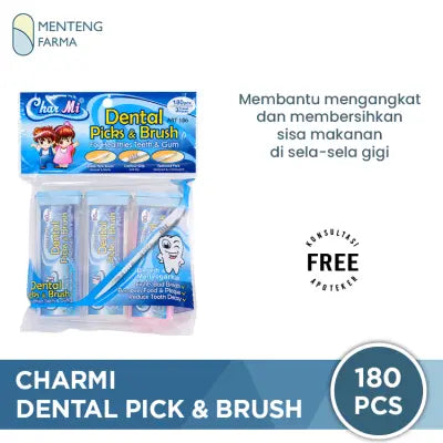 Charmi Dental Picks & Brush Art 186 Isi 180 Pcs - Tusuk Gigi Brush Pembersih Sela Sela Gigi
