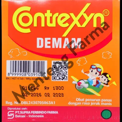 Contrexyn 4 Tablet Kunyah - Obat Penurun Panas Rasa Jeruk