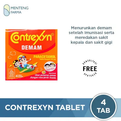 Contrexyn 4 Tablet Kunyah - Obat Penurun Panas Rasa Jeruk