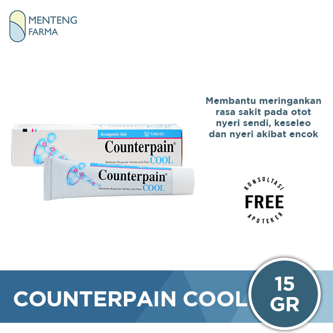 Counterpain Cool 15 Gr - Gel Analagesik Pereda Nyeri Otot Keseleo Memar dan Punggung - Menteng Farma