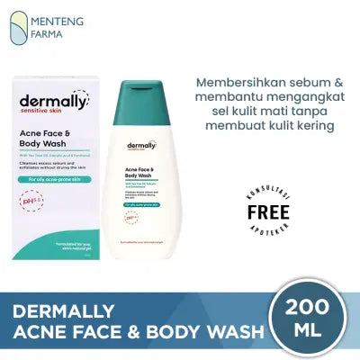 Dermally Acne Face & Body Wash 200 ML - Pembersih Tea Tree Oil pH 5.5 untuk Kulit Berminyak & Berjerawat