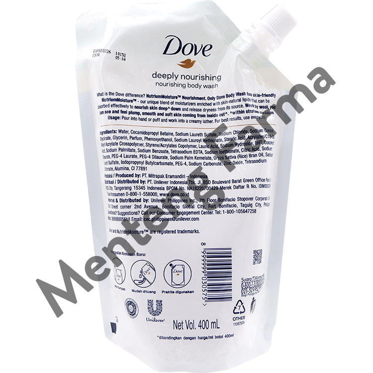 Dove Sabun Mandi Cair Deeply Nourishing 400 ML - Formula NutriumMoisture Menutrisi Melembabkan Kulit - Menteng Farma