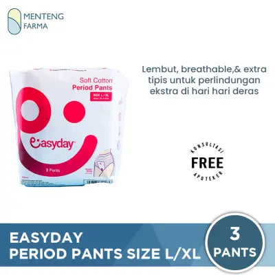 Easyday Period Pants size L/XL 3 Pants - Pembalut Wanita Soft Cotton Period Pants Bebas Iritasi Ruam & Gatal