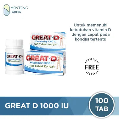 Great D 1000 IU 100 Tablet - Tablet Kunyah Vitamin D3 1000 IU
