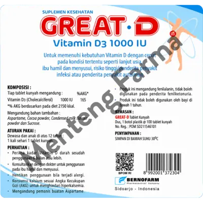 Great D 1000 IU 100 Tablet - Tablet Kunyah Vitamin D3 1000 IU