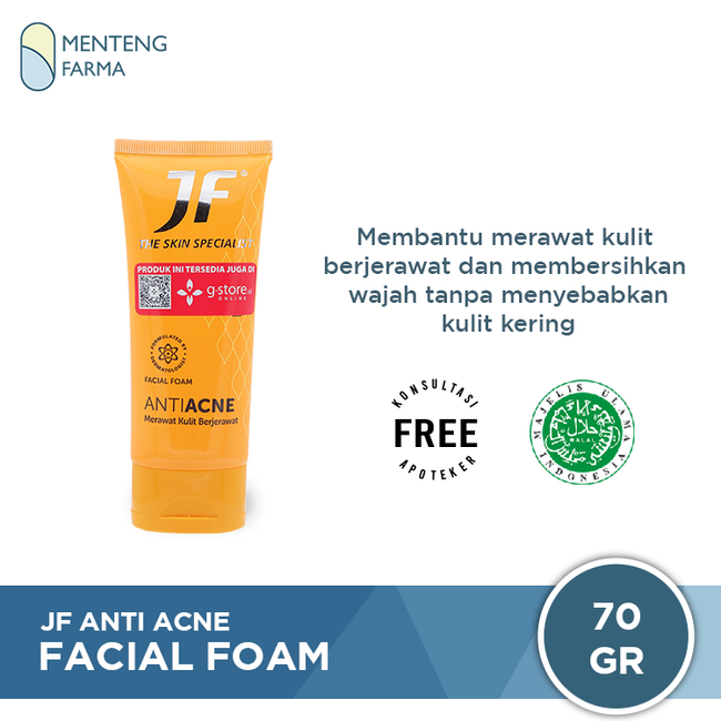 JF Anti Acne Facial Foam 70 Gram - Sabun Pembersih Muka Berjerawat - Menteng Farma