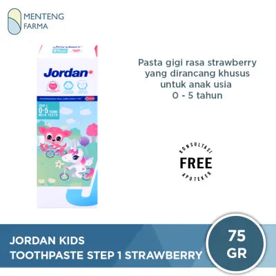 Jordan Oral Care Kids Toothpaste Step 1 (0-5 Tahun) Strawberry - Pasta Gigi Strawberry Anak