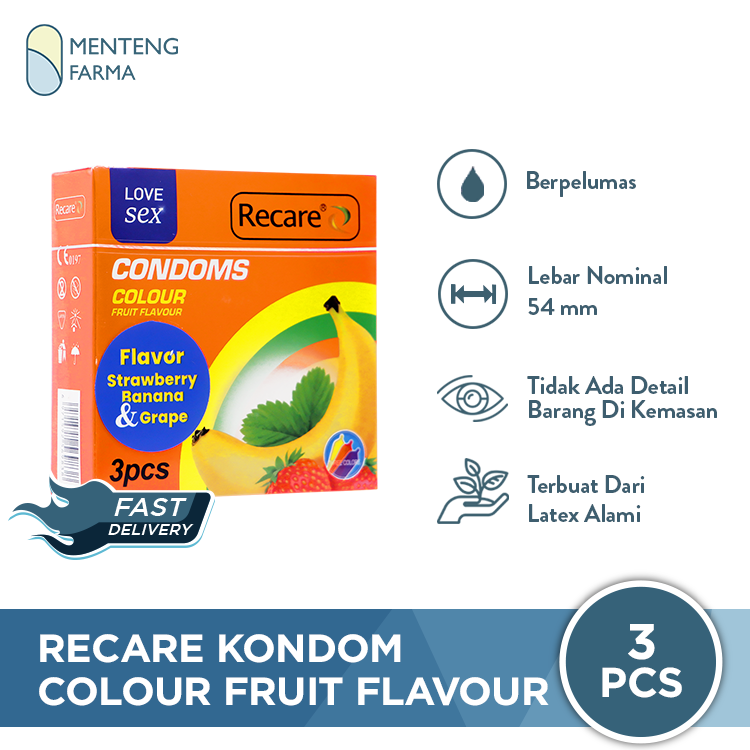 Kondom Recare Colour Fruit Flavour 3 pcs - Kondom Berwarna Rasa Buah