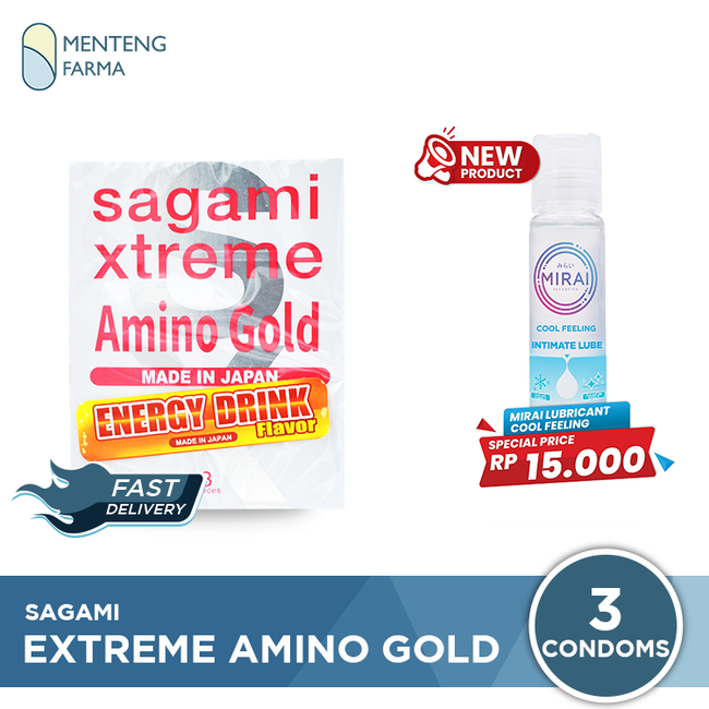 Kondom Sagami Xtreme Amino Gold Isi 3 - Aroma Energy Drink Flavor