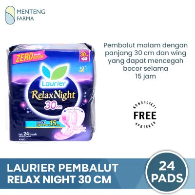 Laurier Relax Night Wing 30cm 24 Pads - Pembalut Malam Wings 30 Cm