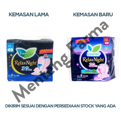Laurier Relax Night Wing 30cm 8 Pads - Pembalut Malam Wings 30 Cm