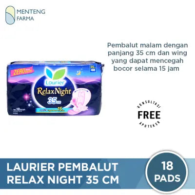 Laurier Relax Night Wing 35cm 18 Pads - Pembalut Malam Wings 35 Cm