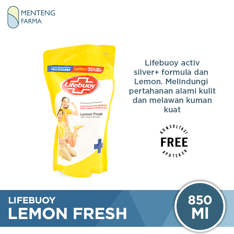 Lifebuoy Sabun Mandi Cair Refill Lemon Fresh 850 ML - Sabun Antibakteri ActivSilver dan Lemon