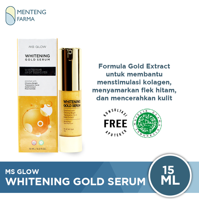 Ms Glow Whitening Gold Serum 15 mL - Formula Gold Extract Untuk Mencerahkan Kulit Wajah - Menteng Farma