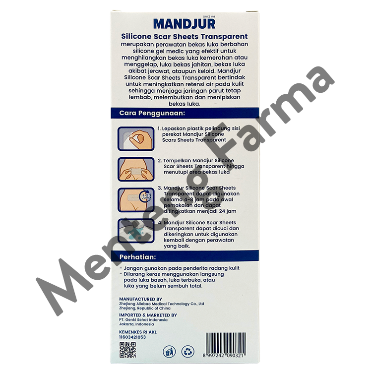 Silicone Scar Sheets Mandjur - Plaster penghilang bekas luka keloid - Transparant