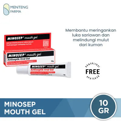 Minosep Mouth Gel 10 Gram - Antiseptik Oral Gel untuk Obat Sariawan, Gusi Sensitif, Salep Luka Mulut Chlorhexidine