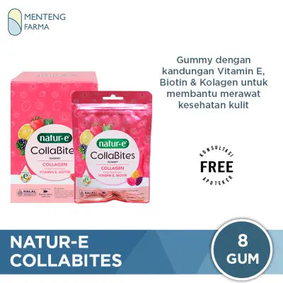 Natur-E Colla Bites 1 Sachet isi 8 Gummy - Collagen Gummy untuk Menjaga Kesehatan Kulit, Rambut, dan Kuku