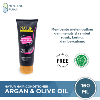 Natur Hair Conditioner Argan Oil and Olive Oil 160 ML - Perawatan Rambut Rusak Kering dan Bercabang - Menteng Farma